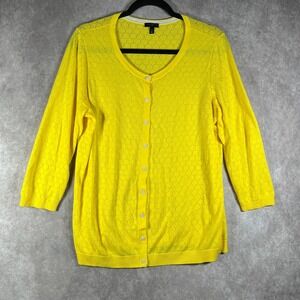 Talbots Cardigan‎ Sweater Womens Size X Yellow Knit Button Front 3/4 Sleeves